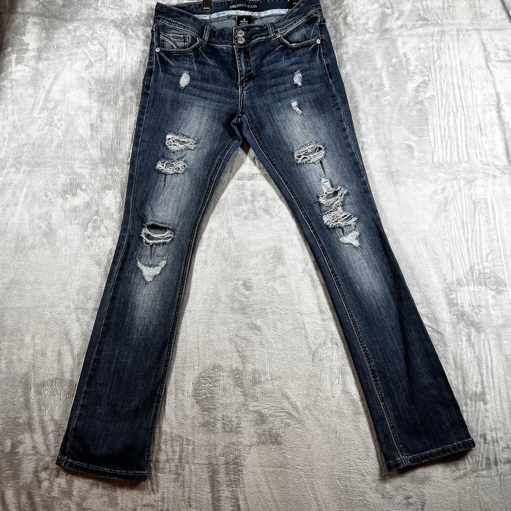Amethyst Jeans Womens Size 9 Distressed Bootcut Stretch Denim Medium Wash Y2K
